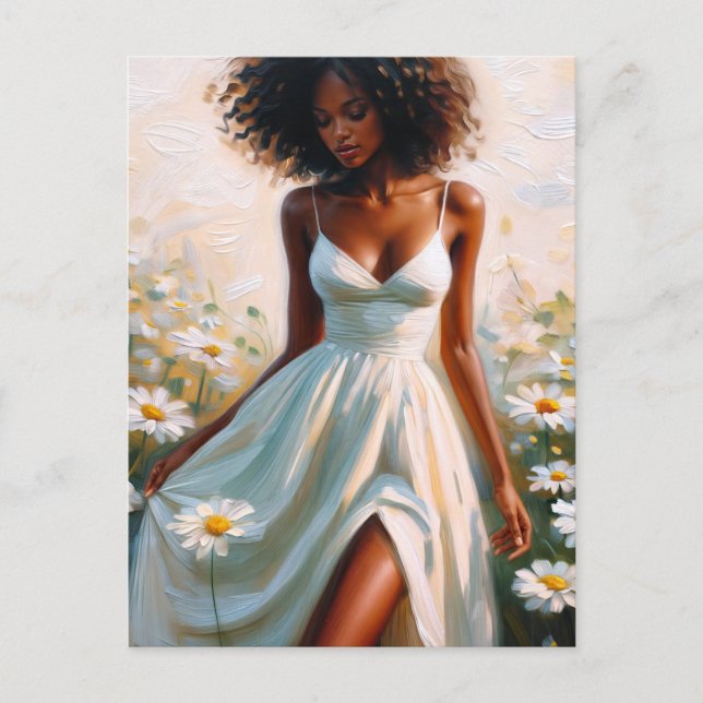 Beautiful Black Woman In Daisy Field Postcard (Front)