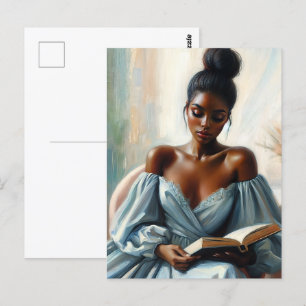 Beautiful Black Woman Reading Book Postcard