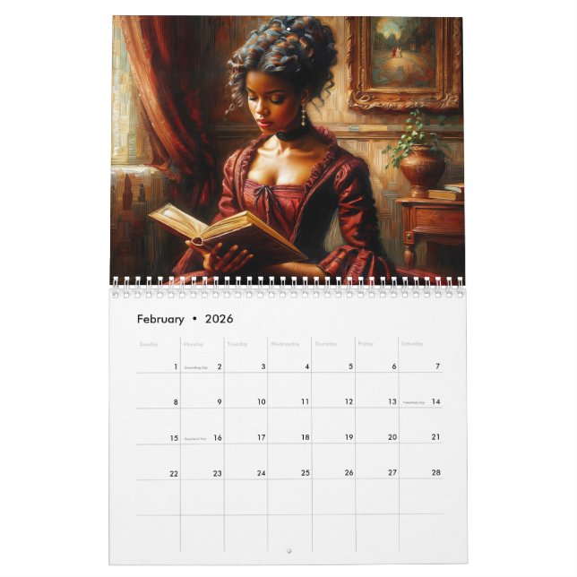 Beautiful Black Women Reading Books Artwork Calendar (Feb 2026)