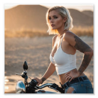 Beautiful Blond Biker Babe in Desert