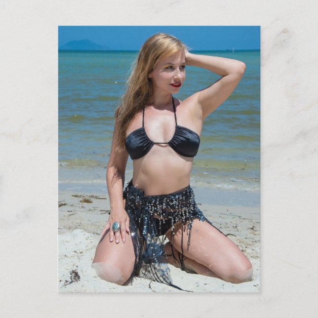 Beautiful Blonde Bikini Beach Postcard (Front)