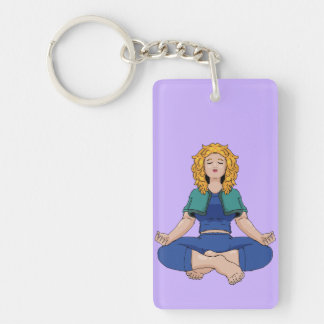 Beautiful Blonde Girl Yoga Pose Lotus Cute Keychain
