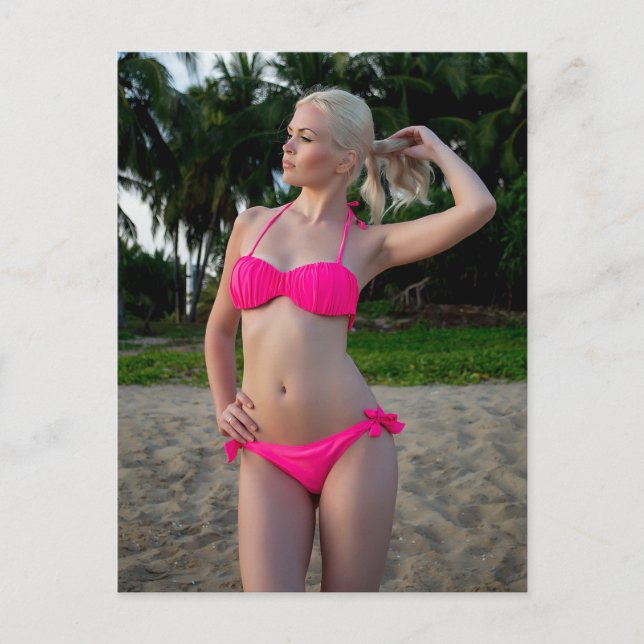 Beautiful Blonde in Hot Pink Postcard (Front)
