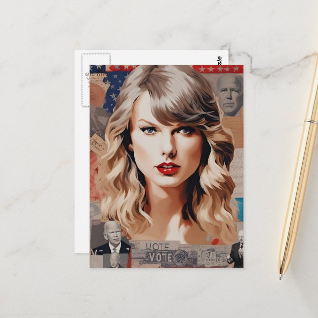 Beautiful Blonde Woman Vote Collage Postcard (Front/Back In Situ)