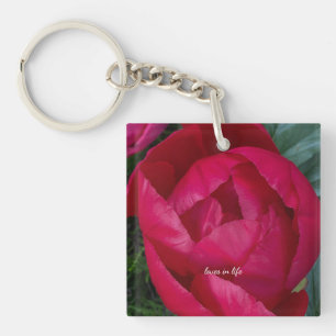Beautiful Blooming Red Peony Keychain