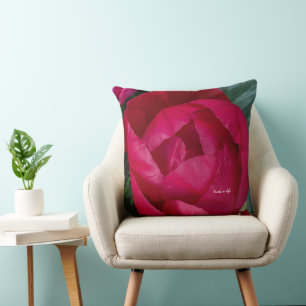 Beautiful Blooming Red Peony Throw Pillow