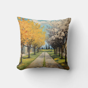 Beautiful Blooming Trees In Alley With Field #2 Throw Pillow