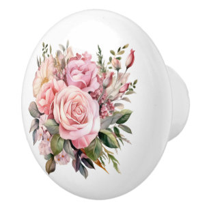 Beautiful Blooms of Pink Roses Ceramic Knob