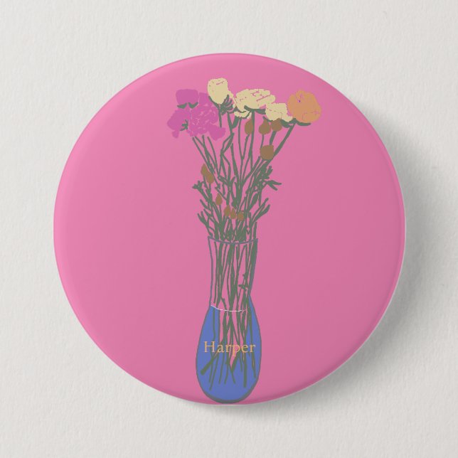 Beautiful Blooms Original Flower Illustration 3 Inch Round Button (Front)