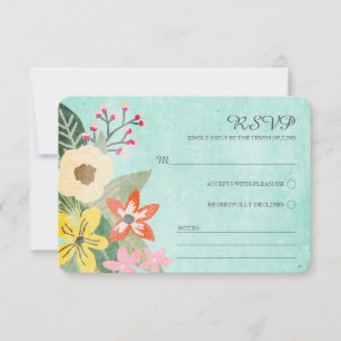 Beautiful Blooms Watercolor Floral RSVP / Aqua Card