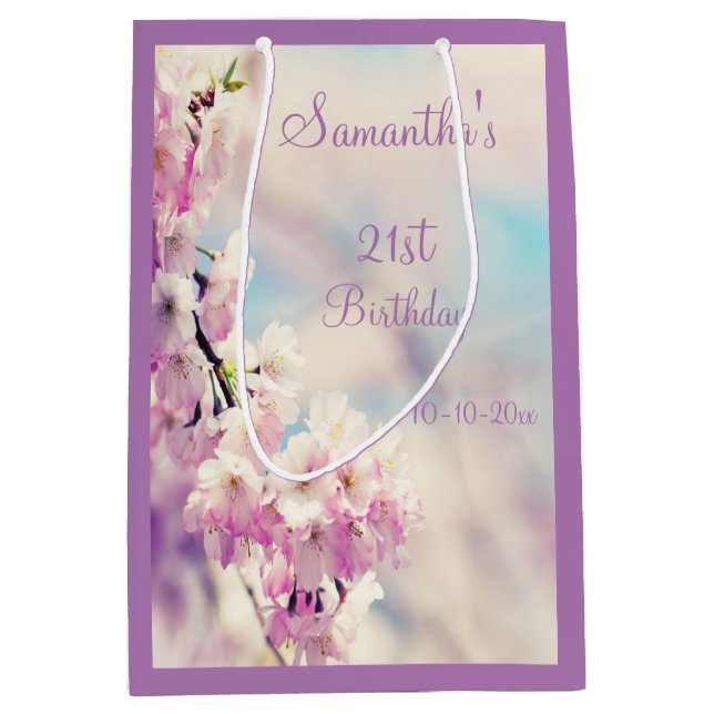 Beautiful Blossom 21st Birthday Party Medium Gift Bag (Front)