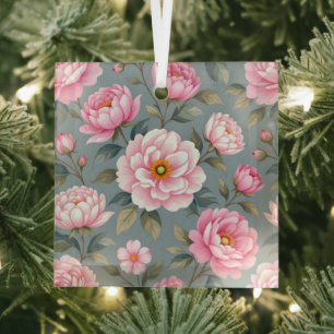 Beautiful blossom pink flowers glass ornament