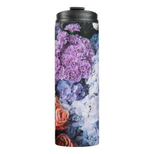 Beautiful blossoming flowers (roses, hydrangeas, c thermal tumbler
