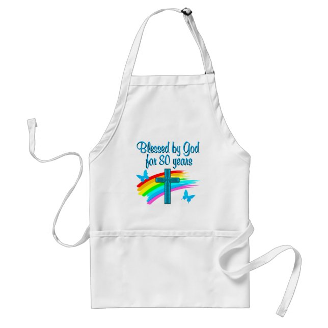 BEAUTIFUL BLUE 80TH BIRTHDAY CHRISTIAN DESIGN STANDARD APRON (Front)