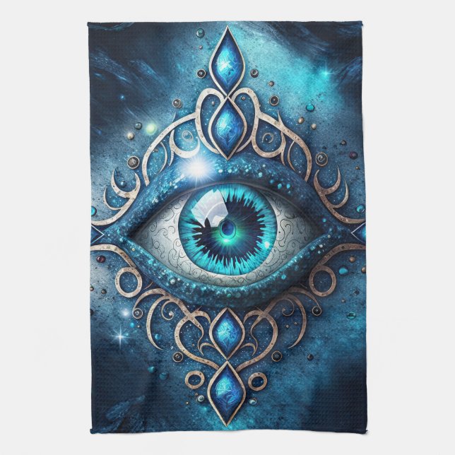 Beautiful Blue All Seeing Eye Illuminati Kitchen Towel (Vertical)