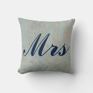 Beautiful Blue and Copper Marble design Mr and Mrs Throw Pillow