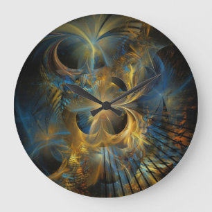 Beautiful Blue And Gold Fractal Large Clock