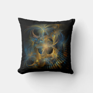 Beautiful Blue And Gold Fractal  Throw Pillow