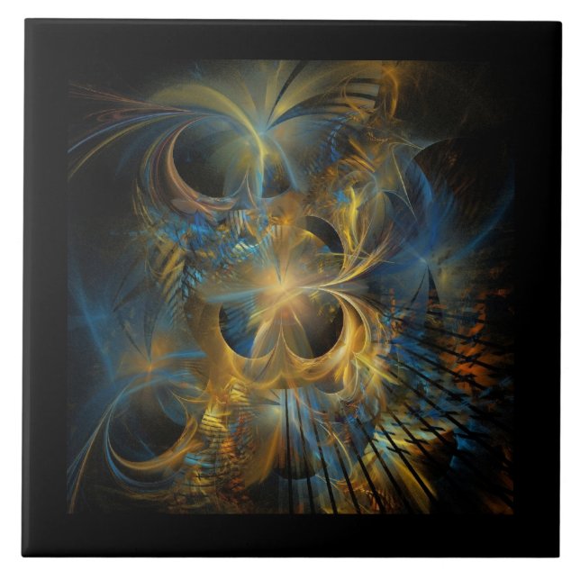 Beautiful Blue And Gold Fractal  Tile (Front)