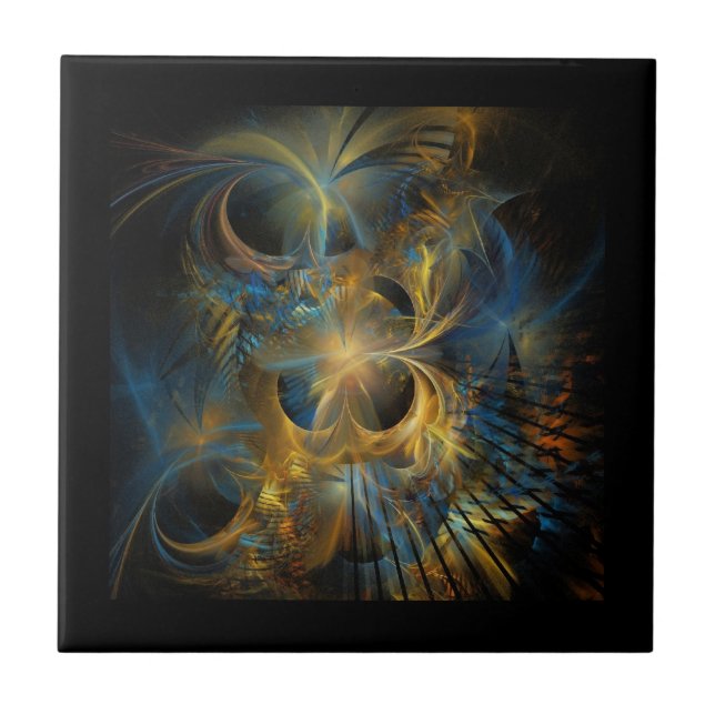 Beautiful Blue And Gold Fractal  Tile (Front)