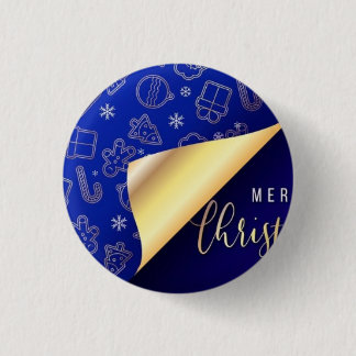 Beautiful Blue and Gold Merry Christmas 1 Inch Round Button