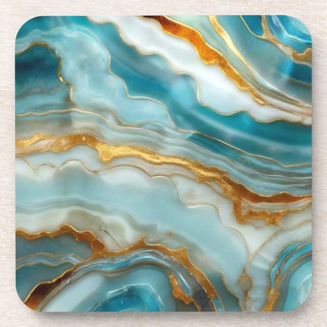 Beautiful Blue and Gold Stone Look Coasters (Front)