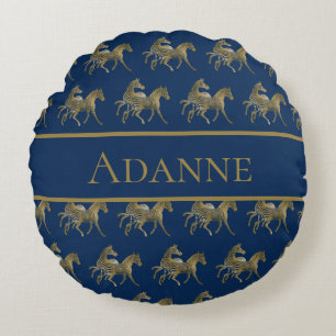 Beautiful Blue and Gold Zebra Print Round Pillow