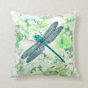 Beautiful Blue and Green Dragonfly Throw Pillow