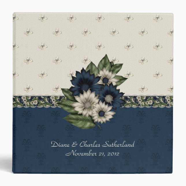 Beautiful Blue and Ivory Floral Wedding Binder (Front)