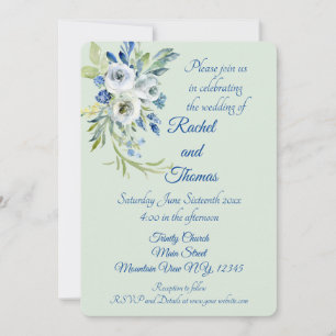 Beautiful Blue And Mint Floral Wedding Invitations