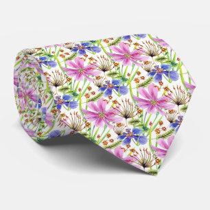 Beautiful Blue and Pink Cosmos Flowers Tie
