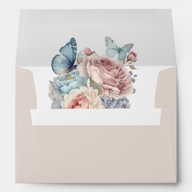 Beautiful Blue and Pink Peonies and Butterfly Envelope (Back (Bottom))