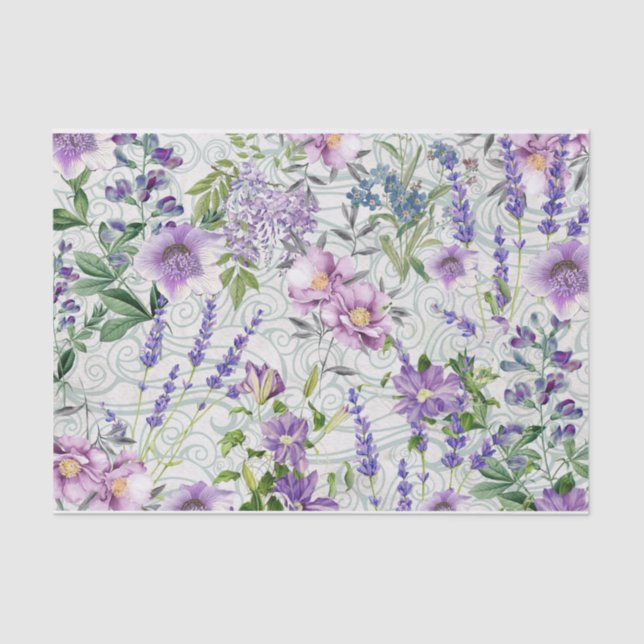 Beautiful Blue and Purple Flowers Nature Botanical Tissue Paper (Front)
