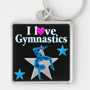 BEAUTIFUL BLUE AND SILVER GYMNASTICS DESIGN KEYCHAIN