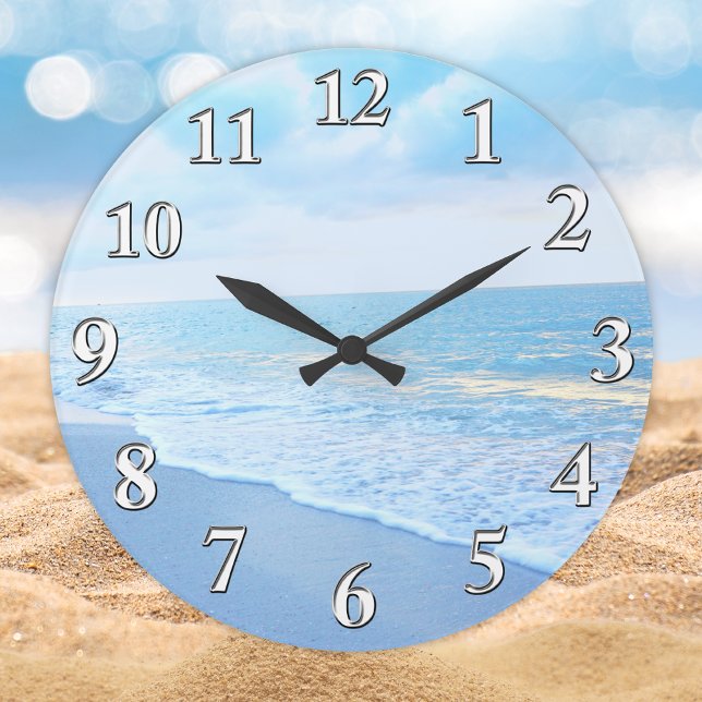 Beautiful Blue and Turquoise Beach Wall Clock (Beach Wall Clock. Tropical home decor. Beach themed Clock. Wonderful, Beach themed gift ideas. )