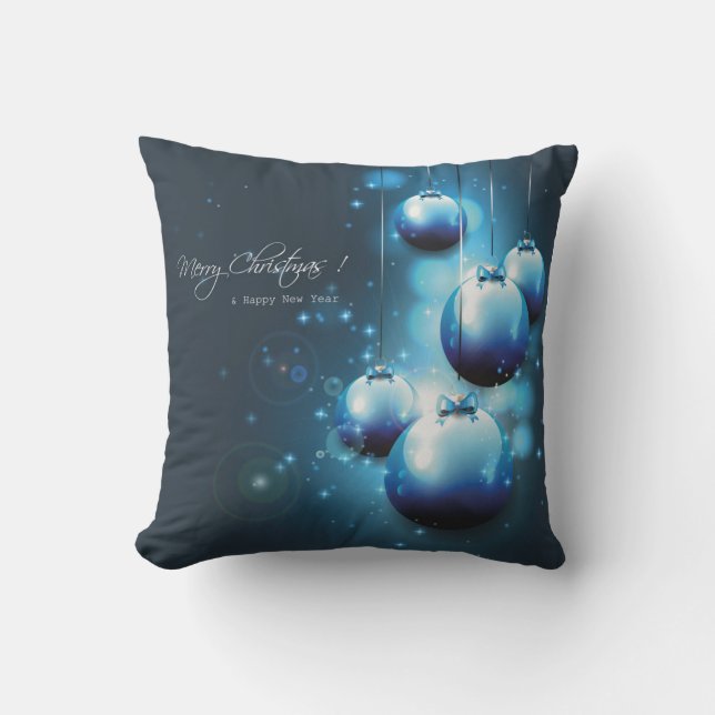 Beautiful Blue and White Christmas Balls Square Throw Pillow (Front)