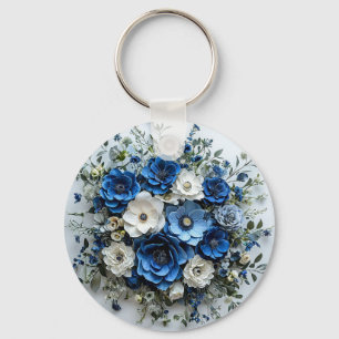 Beautiful Blue and White Floral Arrangement Keychain