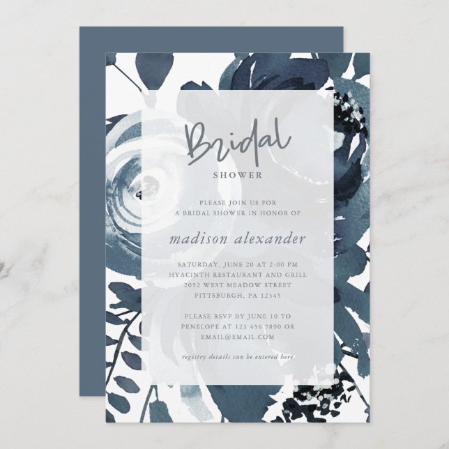 Beautiful Blue and White Floral Bridal Shower Invitation (Front/Back)