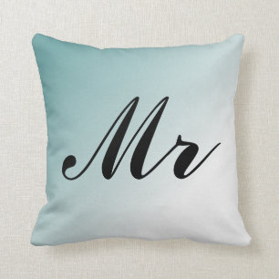 Beautiful Blue and White Gradient Mr and Mrs Throw Pillow