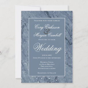 Beautiful Blue and White Marbling Wedding Announcement