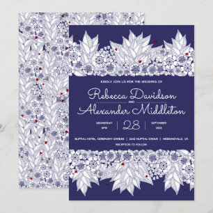Beautiful Blue and White Wedding Invitation