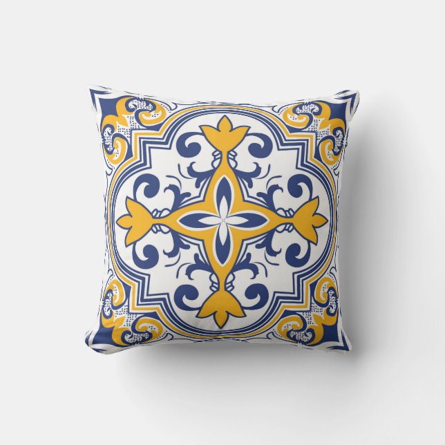 💙💛 Beautiful blue and yellow Azulejos 9 Throw Pi Pillow (Front)