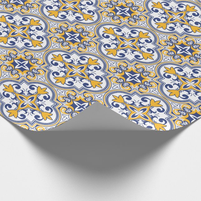 💙💛 Beautiful blue and yellow Azulejos 9, Wrapping Paper (Corner)