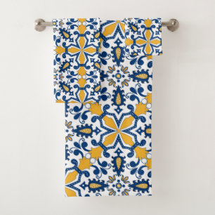 💙💛 Beautiful blue and yellow Azulejos  Bath Towel Set