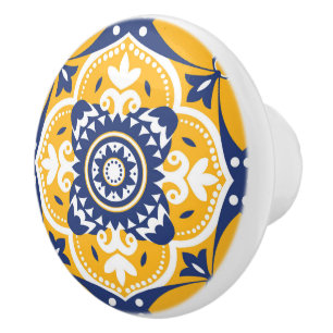 💛💙🤍 Beautiful blue and yellow Azulejos Ceramic Knob