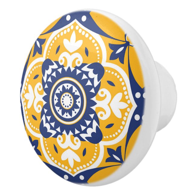 💛💙🤍 Beautiful blue and yellow Azulejos Ceramic Knob (Right)