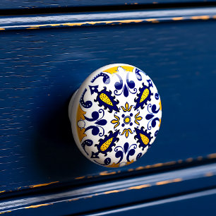 💙💛 Beautiful blue and yellow Azulejos,   Ceramic Knob