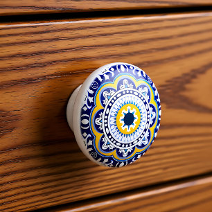 😍 Beautiful blue and yellow Azulejos,  Ceramic Knob