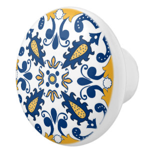 💙💛 Beautiful blue and yellow Azulejos,   Ceramic Knob