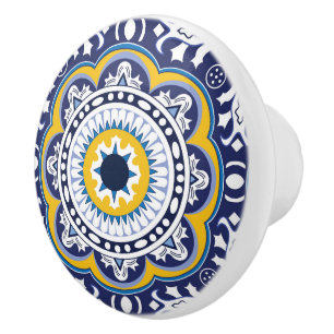 😍 Beautiful blue and yellow Azulejos,  Ceramic Knob